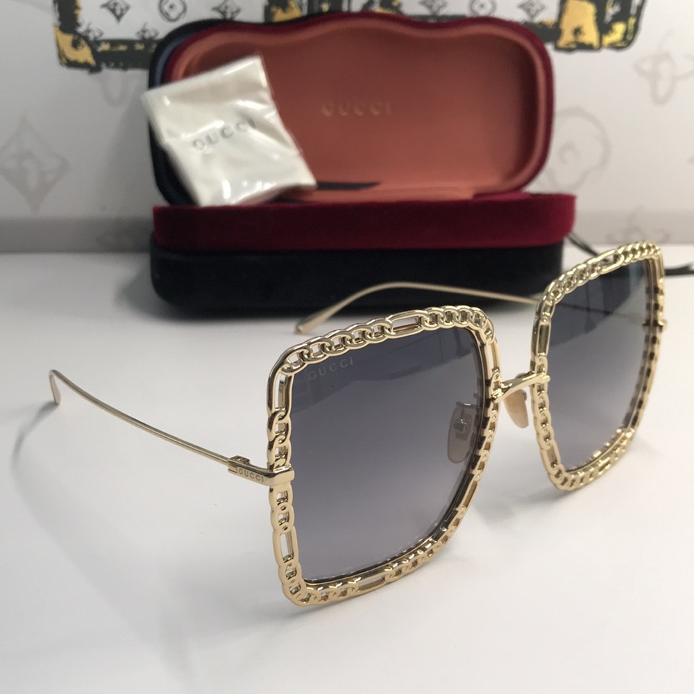 New Authentic Gucci Sunglasses Women's GG1033S 002 Gold Necklace Chain 57-21-215 - Picture 5 of 17